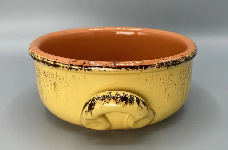 LAST CHANCE: Vintage Yellow / Orange Terracotta Bowl with Handles Made in Italy 5"