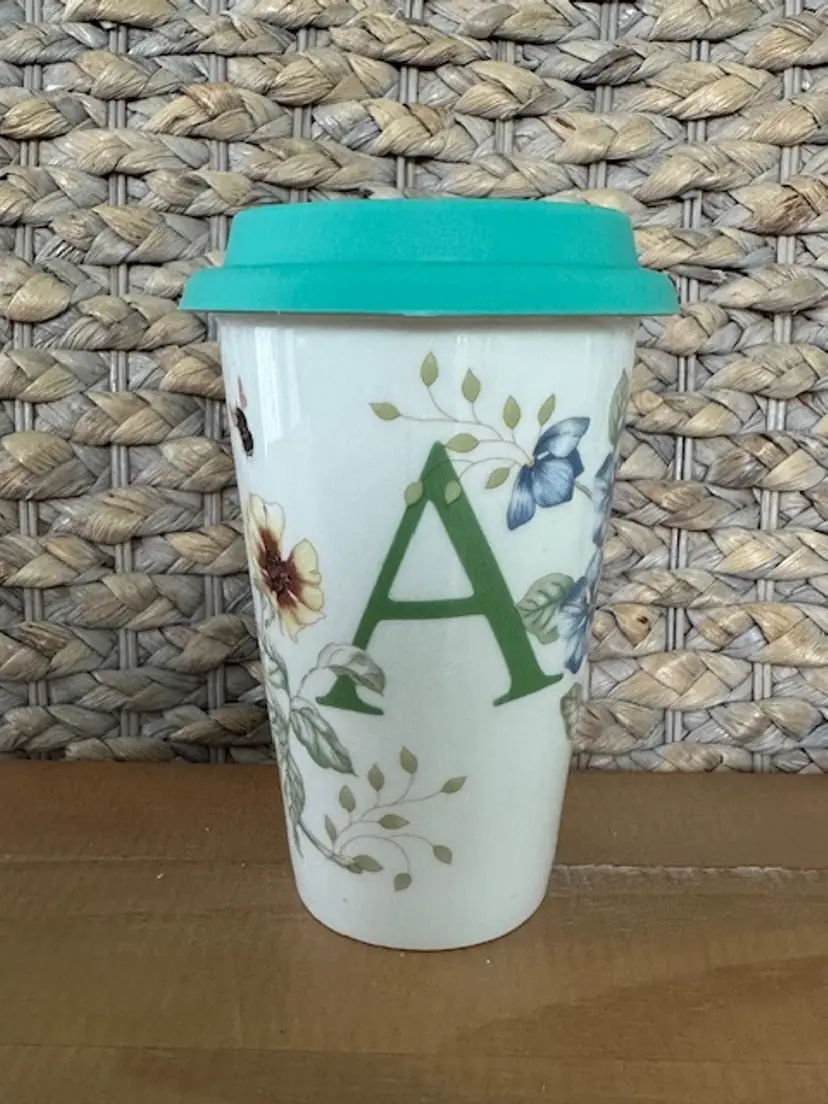 Lenox BUTTERFLY MEADOW 12oz Travel Tumbler Monogram A