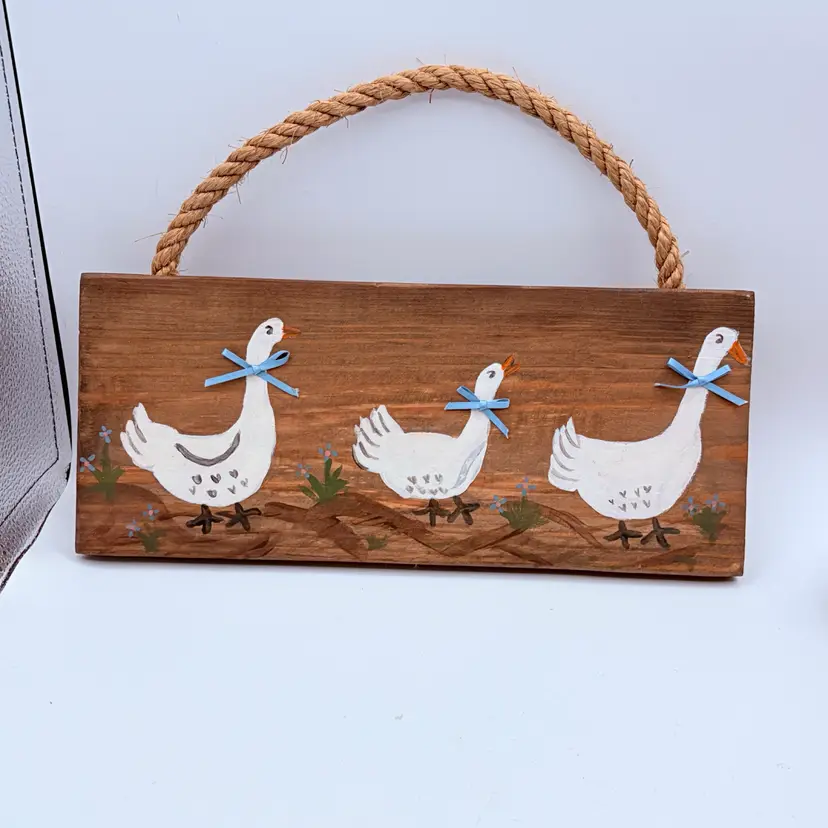 Vintage 70s Hand Painted Goose Wall Art