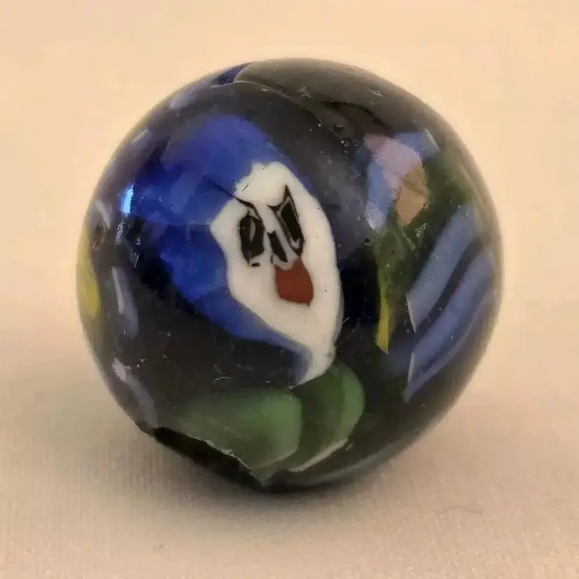 Art Glass Bead Ghost Face and Abstract Design 5/8" Round Handmade Unbranded