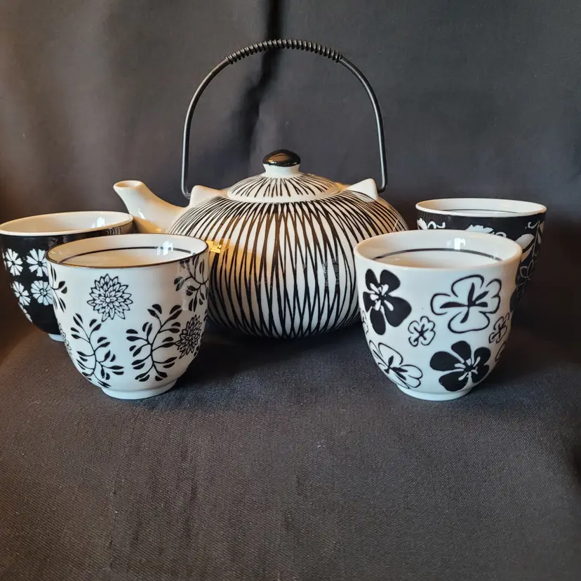 Pier 1 Imports Tea Set Teapot and 4 Cups