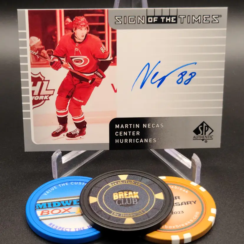 Martin Necas Auto 2021-22 Upper Deck SP Authentic Hockey 2001-02 Retro Sign Of the Times Autograph Insert  - Card #SOTT1-MN - Carolina Hurricanes