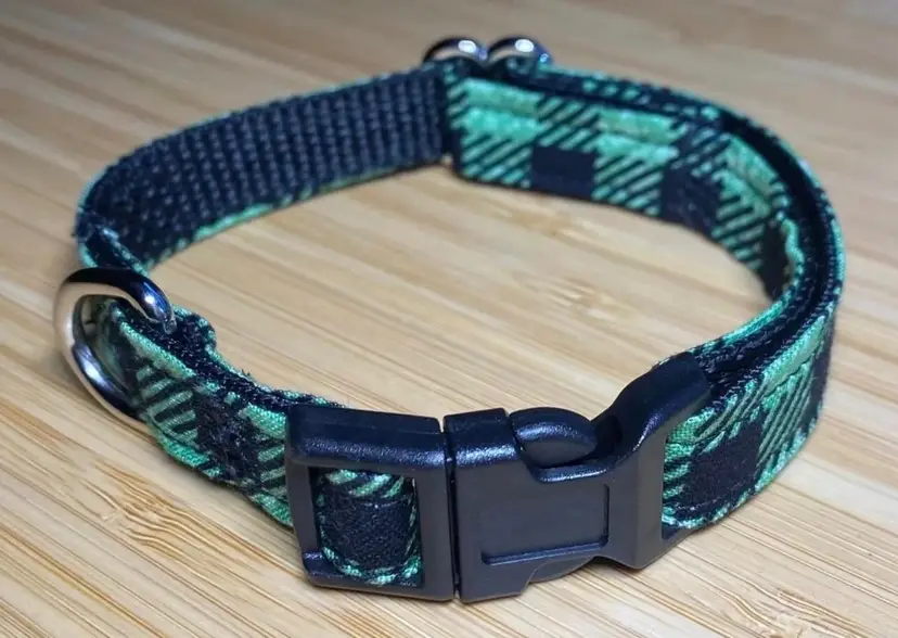 Dog/Cat/Puppy Collar Green Plaid Small Handmade NEW