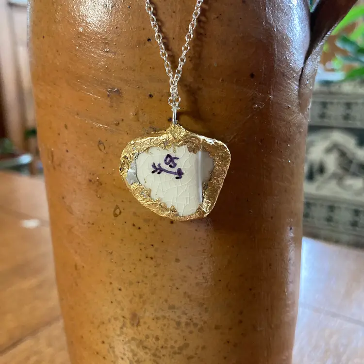 Broken Pottery Artisan Made Swallow Pendant Wells Plate Handcrafted Necklace 1 in x 7/8 in