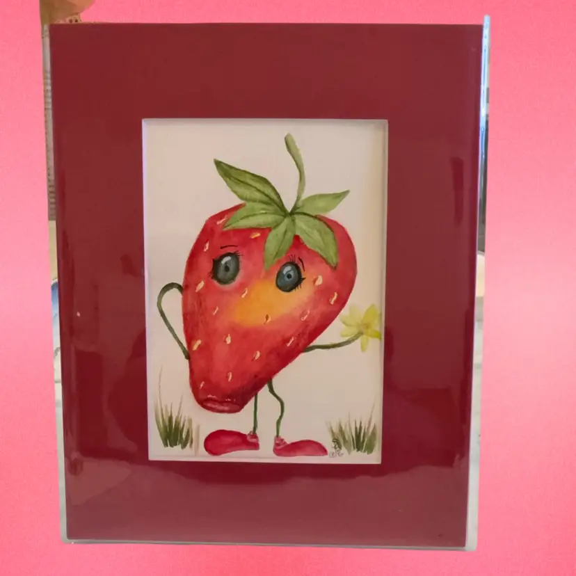 Original Watercolor Anthropomorphic Strawberry 5 X 7”
