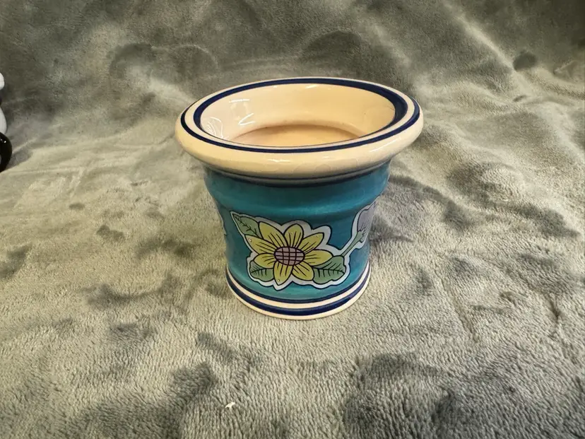 Mini Succulent Flower Pot Planter Air Plant Blue Teal Yellow Ceramic Vintage