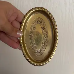 Vintage Small Solid Brass Floral Etched Trinket Tray