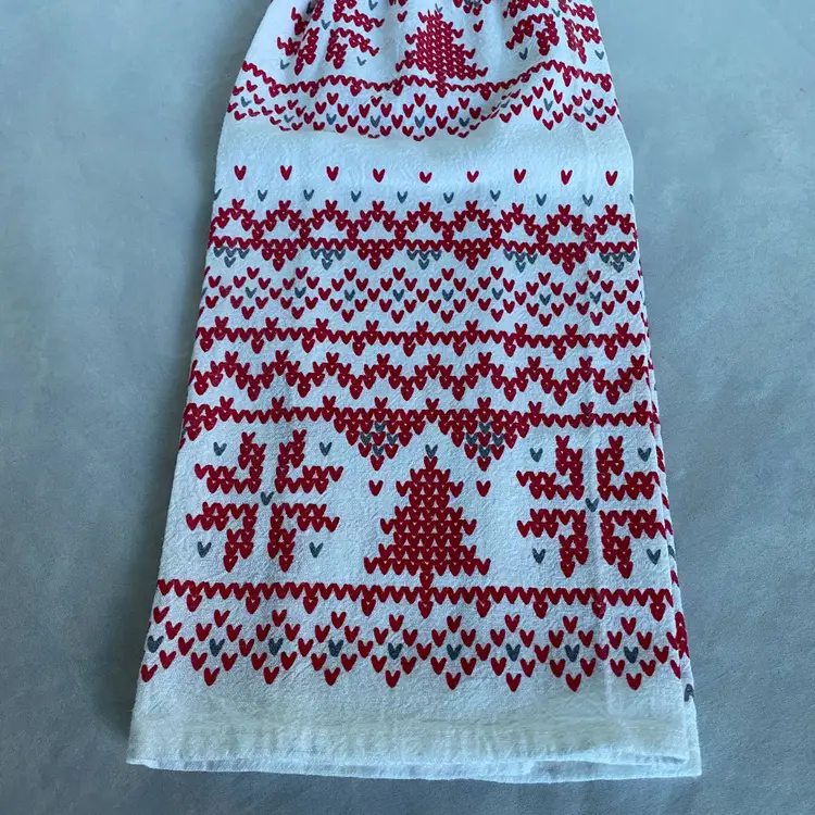 Crochet Top Hanging Red Christmas Trees Snowflakes Flour Sack Kitchen Towel