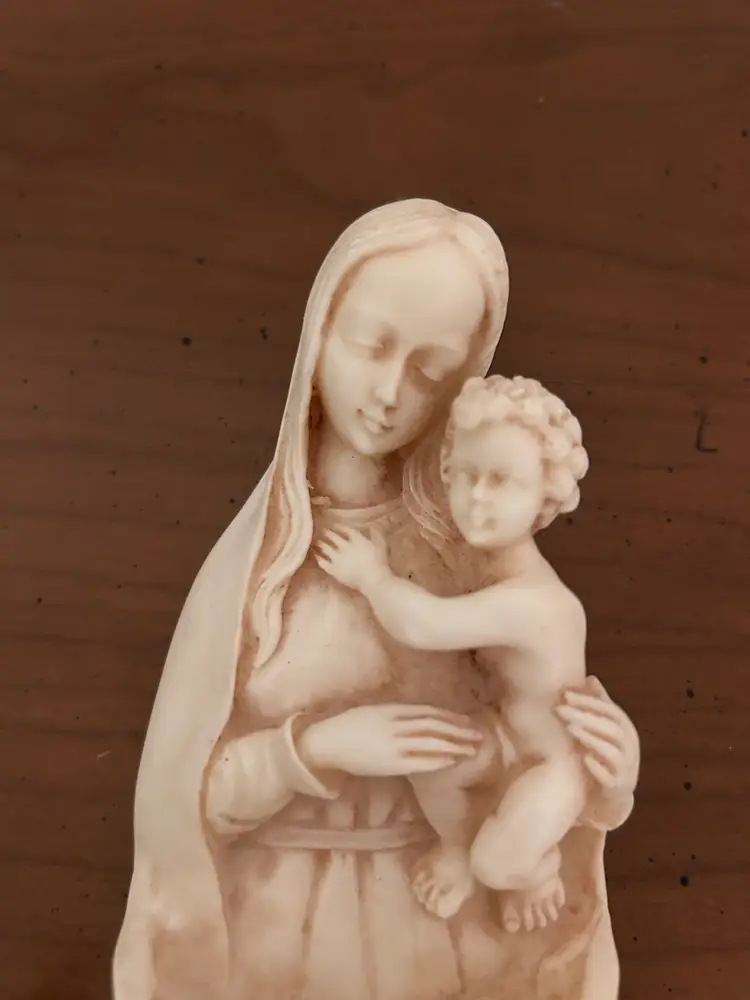 Vintage Italian Holy water Font Virgin Mary and Baby Jesus Wall Hanging