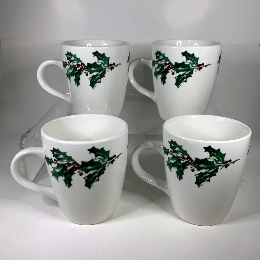 Farberware White Christmas Mugs 2118 Coffee Cup Original Version Set 4 Rare Vintage