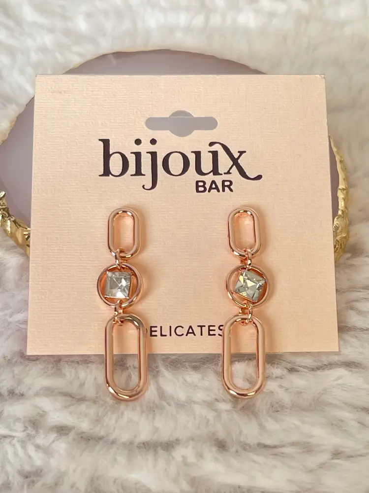 Bijoux Bar Delicates Rose Tone Link Womens Glass Round Drop Earrings