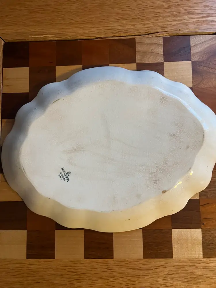 Antique Homer Laughlin Hudson series ceramic serving platter.  Circa 1908 To 1928. 13.5” L By 10” H