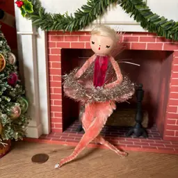 Vintage Christmas Blush Pink Bump Chenille Angel Ornament