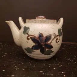 Vintage Stoneware teapot Japan Blue IRIS Flower possibly OTAGIRI