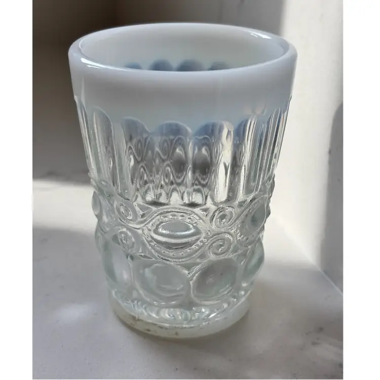Vintage Moser Glass Eye Winker White Opalescent Tumbler