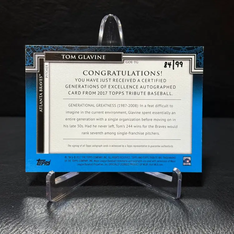 TOM GLAVINE 2017 TOPPS TRIBUTE GENERATIONS OF EXCELLENCE SHADOWBOX AUTO /99 ATLANTA BRAVES