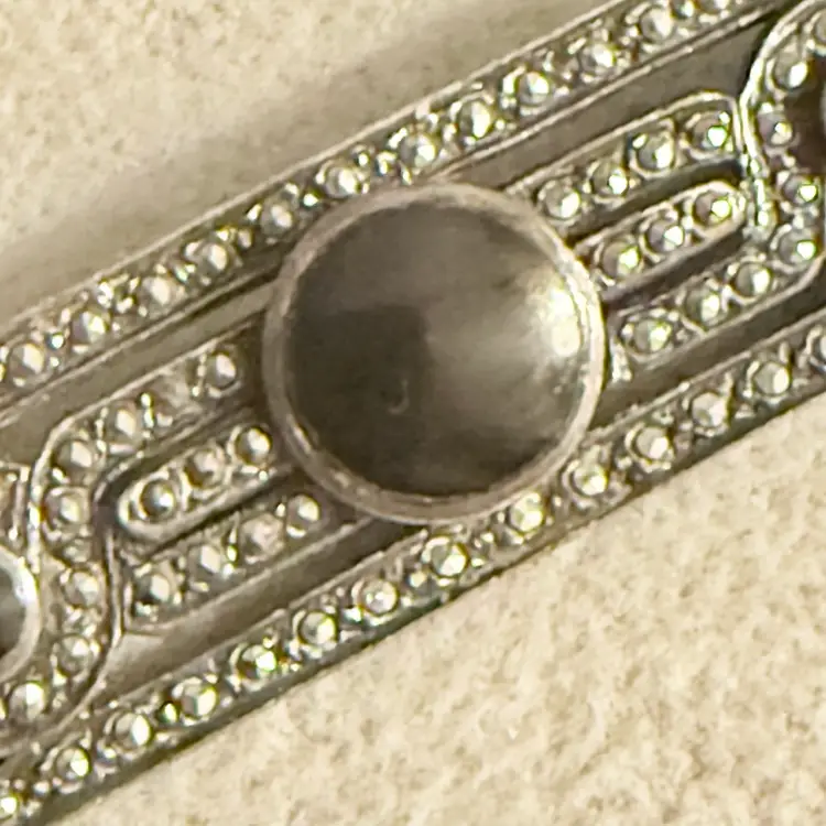 Marchasite And Onyx 925 Sterling Silver Pendant Brooch