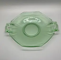 Heisey 2 Handle Green Depression Glass Octagon Moongleam Serving Plate