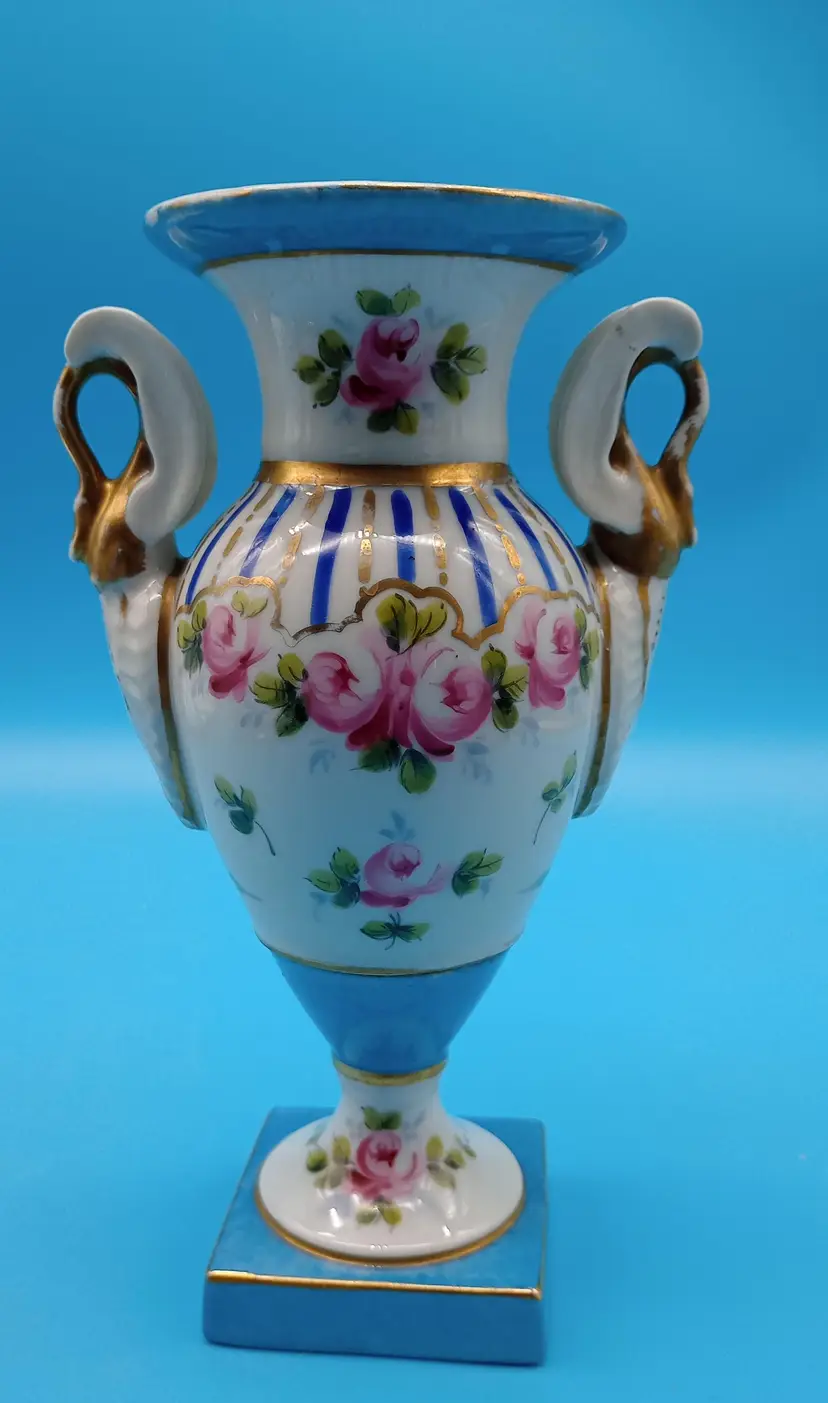 Vintage Limoges Porcelain Vase with Swan Handles
