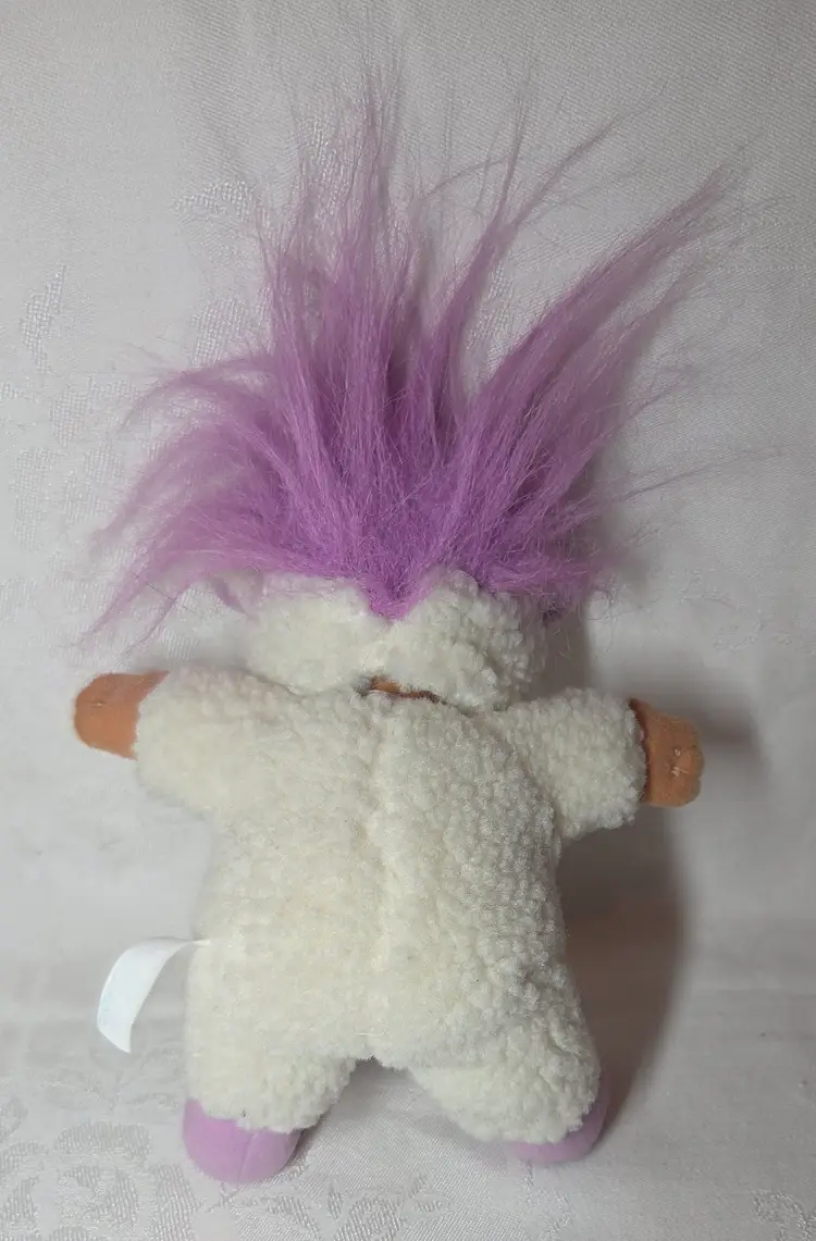 Vintage Russ Troll Doll 8" Plush Soft Body Easter Lamb Sheep Purple Hair