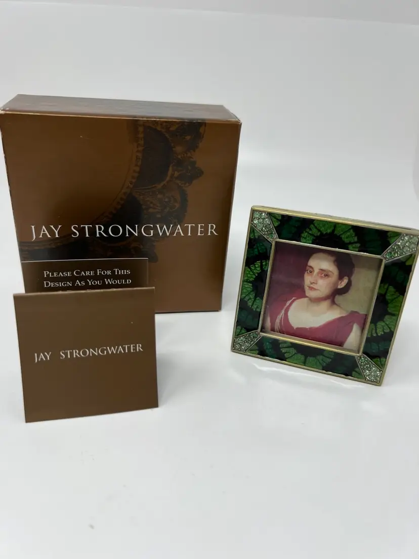New Jay Strongwater Green Picture Frame "Leland" Jungle Collection 3x3 Swarovski