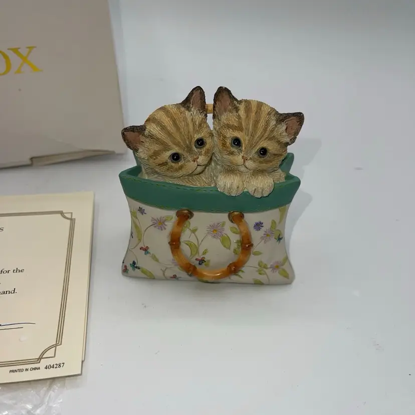 11-Lenox A Tote For Two Kittens in Bag Cat Collectibles Resin Figurine 3.5” COA
