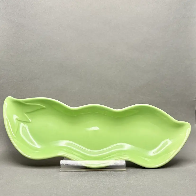 Vintage Mid Century Modern Green Bean Ceramic Serving Dish