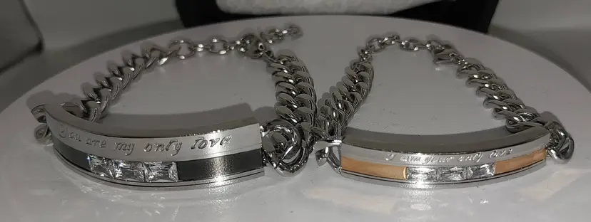 Titanium Steel Black & Gold "You are my only Love" Couple Bracelet Set
