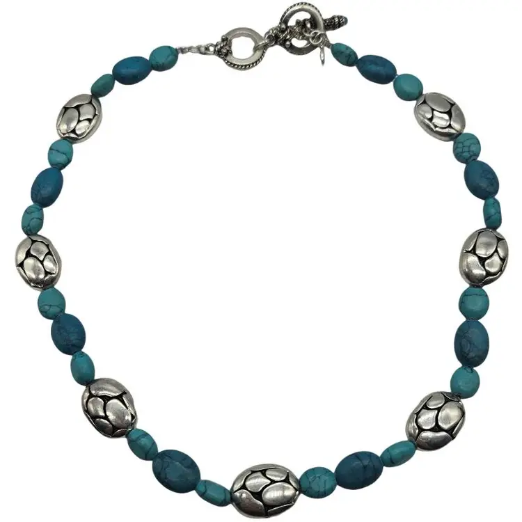 Turquoise and Silvertone Beaded Necklace
