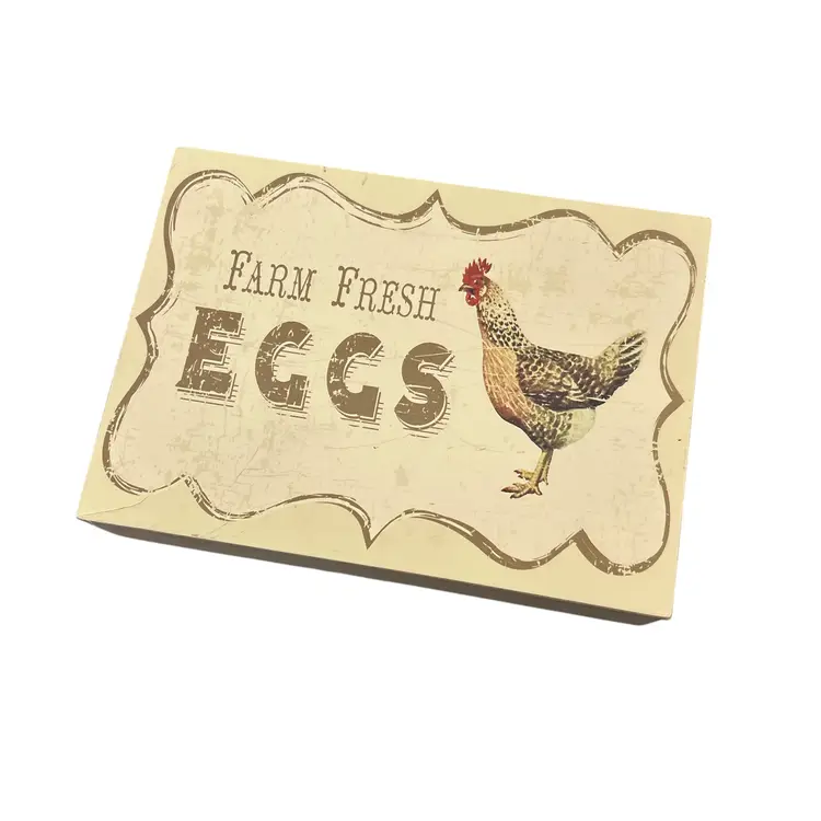 Off White Farm Fresh Eggs Storage Box with Hinged Top