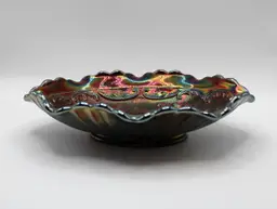 Vintage Fenton Amethyst Carnival Glass Poppy Patterned Oval Dish