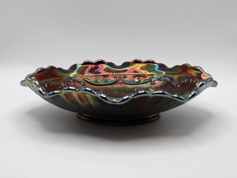 Vintage Fenton Amethyst Carnival Glass Poppy Patterned Oval Dish