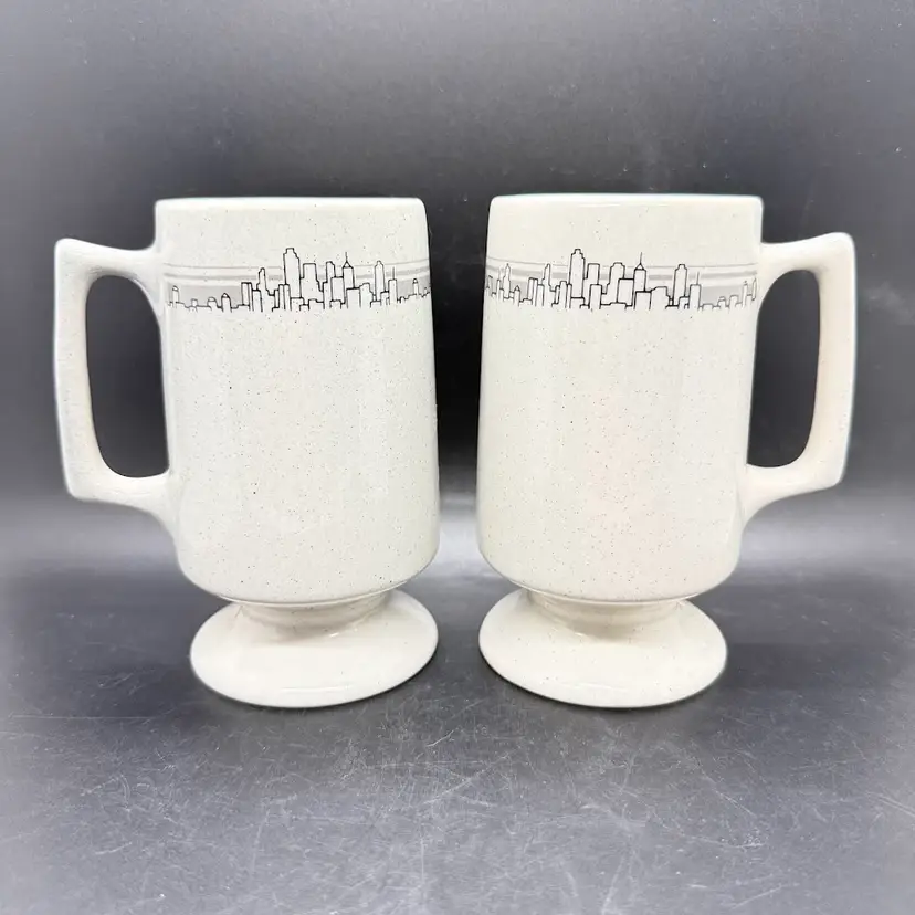 1994 New York City Skyline Restaurant Ware Footed Mugs Buffalo China Set Vintage