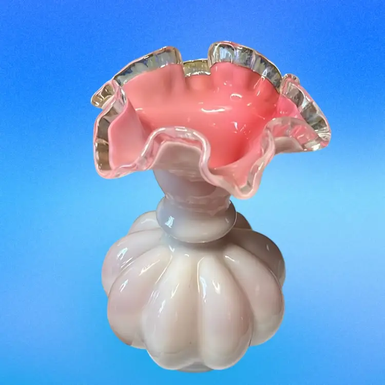 11. Vintage Fenton Pink White Cased Glass Vase