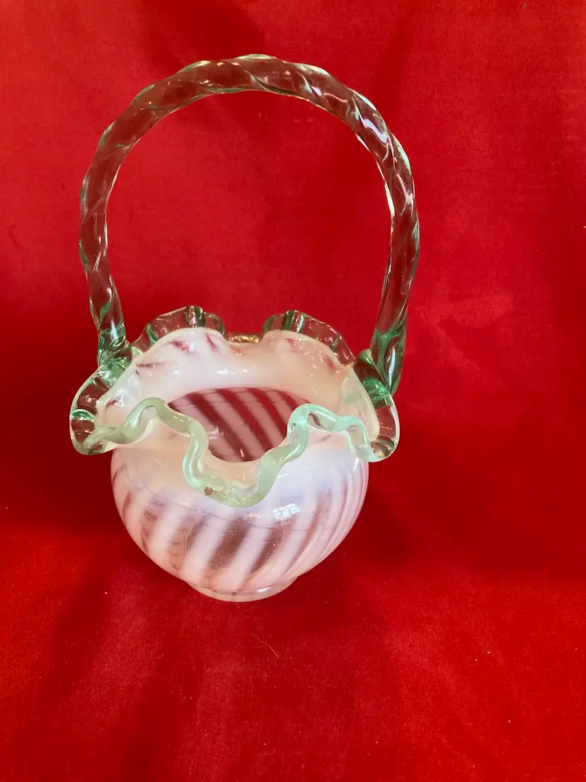 12. VTG Green Crest Ruffled Basket