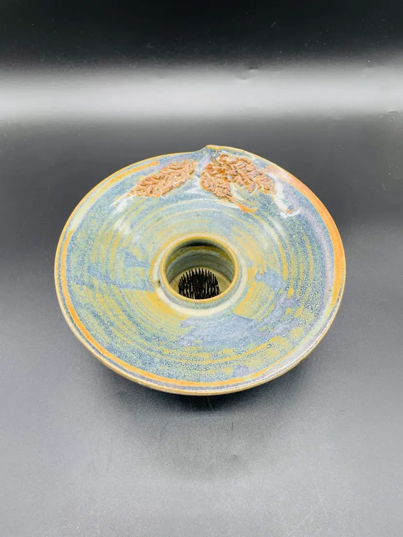 Ikebana Pottery Bowl Vase Signed