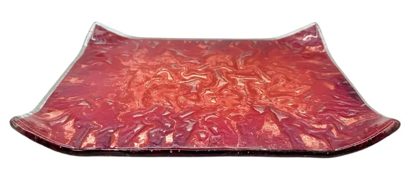 Charlton Glassworks Large Fused Glass Sushi Serving Plate Copper Infused Red