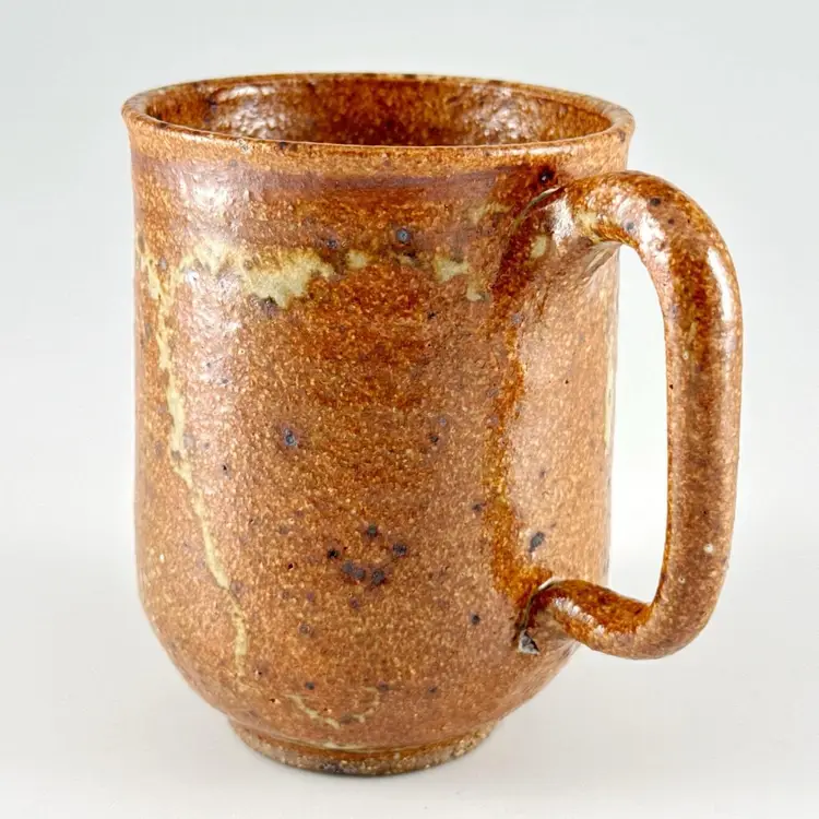 Handmade Studio Pottery Stoneware Mug, Drip-Glazed Iron-Oxide Brown, Ceramic Coffee Cup, Vintage Made in USA