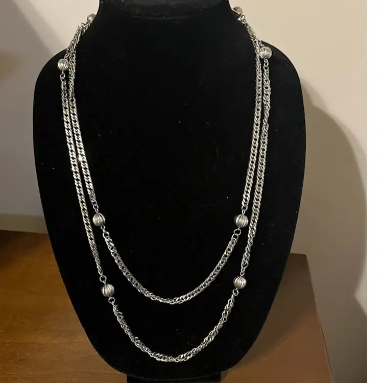Vintage 54” Silver Tone Necklace