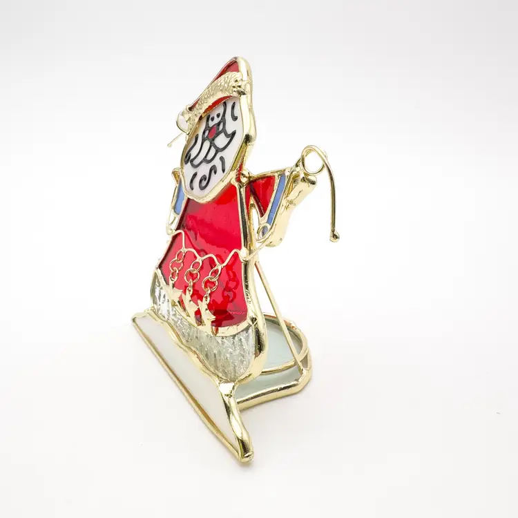 Christmas Stained Glass Santa Claus Tea Light Candle Holder5"H 4.25"W B25