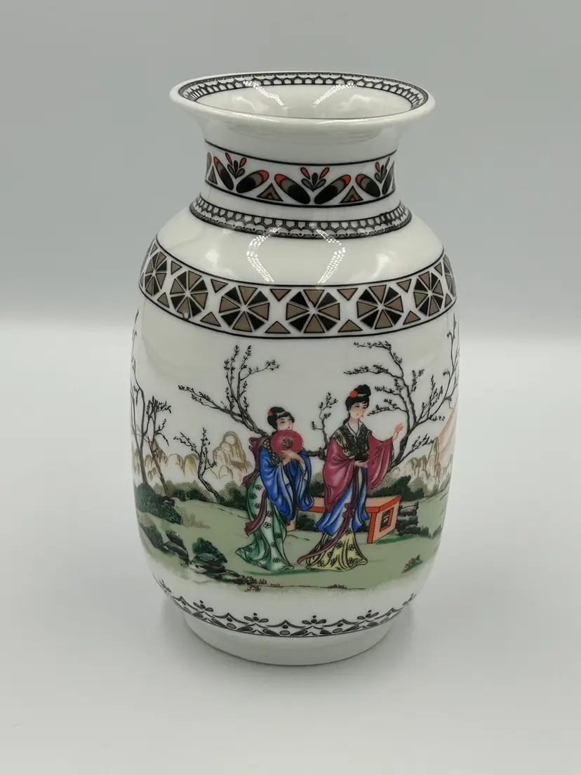 Jando Made In Spain Vase With Geisha Pagoda Asian Scene