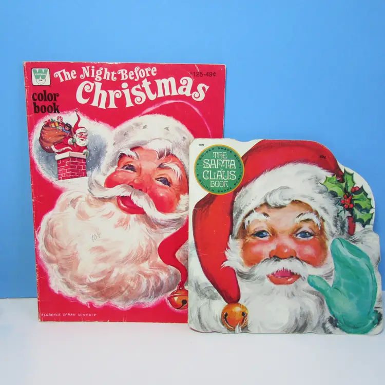 vintage Night Before Christmas Whitman Coloring book and The Santa Claus book Golden Shape lot
