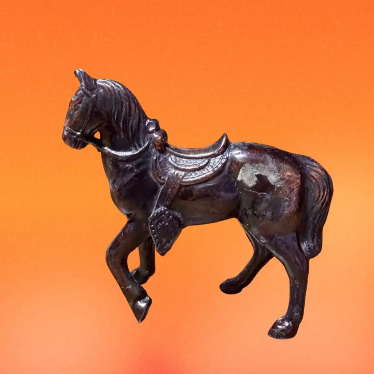2.5” Miniature Metal Bronze Horse, Western Saddle, Japan