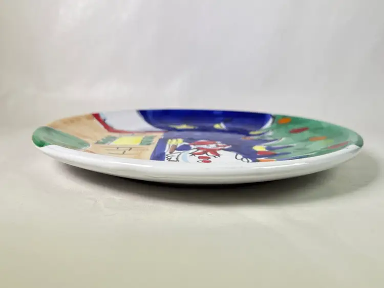 (1) 8” PLATE snowman winter LAMUSA pottery Made in Italy