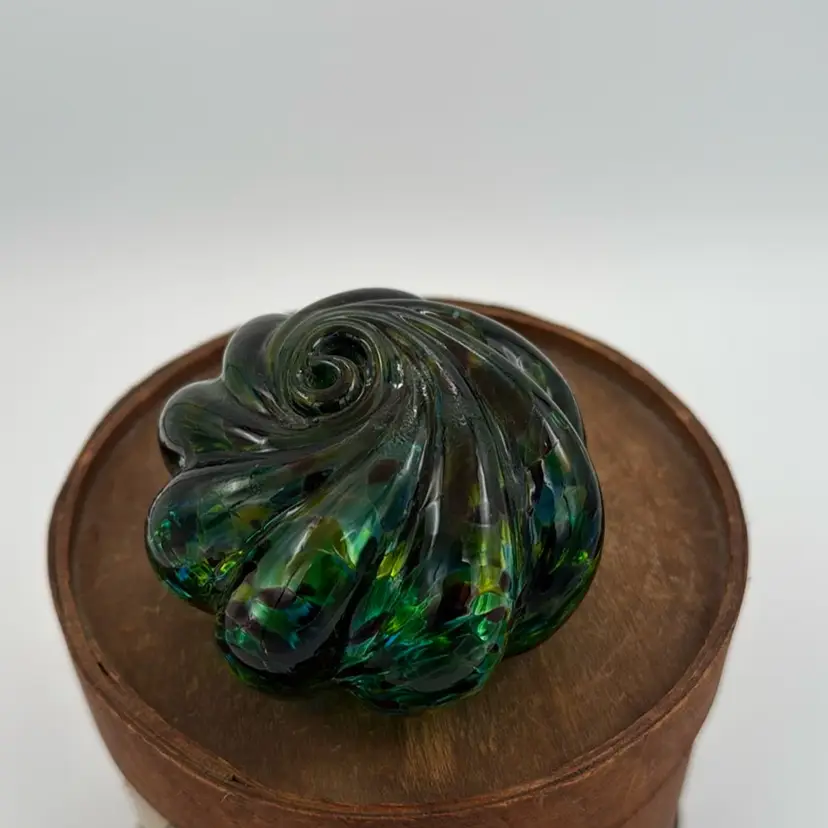 Confetti Christmas Kiss Candy Drop Swirl Art Glass Mouth Blown Paperweight - 3”