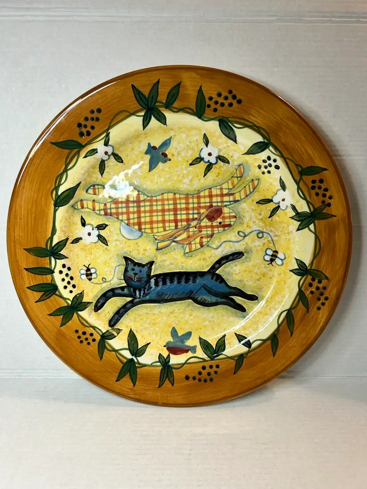 Vintage 2001 Lang & Wise Earthenware Plate by Susan Winget Cat & Rabbit