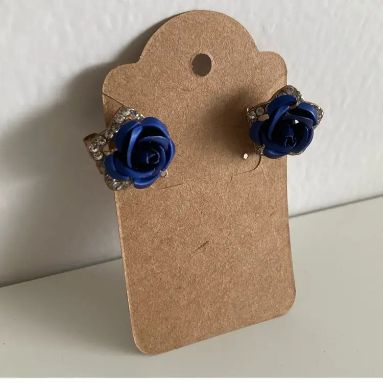 Blue Rose Gold Plated Earrings With Crystal Studded Details Vintage