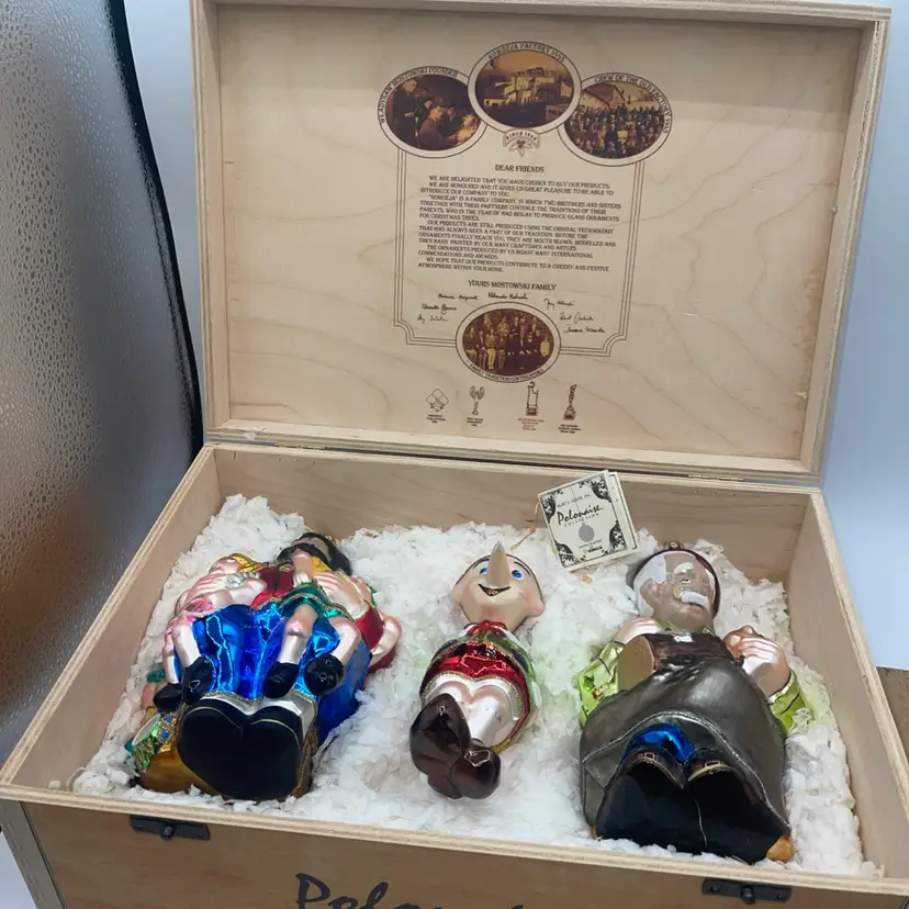 Kurt Adler Polonaise Pinocchio Box Set Glass Christmas Ornaments Poland Hard To Find