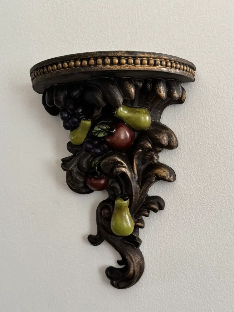 Vintage Set Of 2 Fruit Motif Wall Plaque Shelves Tuscan Old World Style