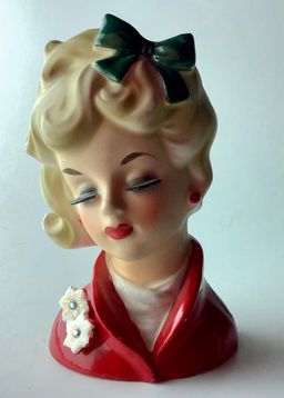 Vintage Napco Ceramic Christmas Lady Head Vase